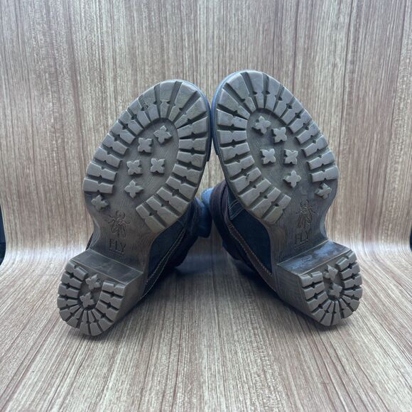 Fly London Lok Brown Leather Steel Tip Women Boots EU 37 US 6.5-7 Studded Buckle - Picture 6 of 9